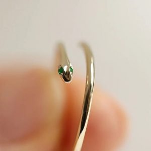 Snake Band, Tsavorite Eye Snake Ring, Ruby Eye Snake Ring, 14k Gold Snake Ring, Gold Ring, Serpent Ring