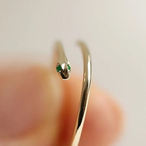 Snake Band, Tsavorite Eye Snake Ring, Ruby Eye Snake Ring, 14k Gold Snake Ring, Gold Ring, Serpent Ring