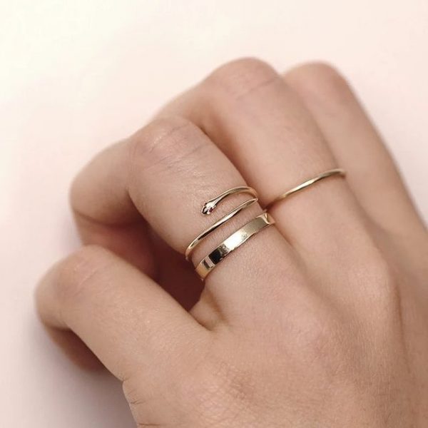 Snake Band, Tsavorite Eye Snake Ring, Ruby Eye Snake Ring, 14k Gold Snake Ring, Gold Ring, Serpent Ring - Image 2