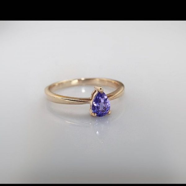 Pear shaped tanzanite on 14 karat gold
