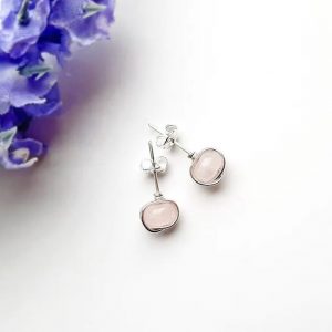 Rose quartz studs on silver