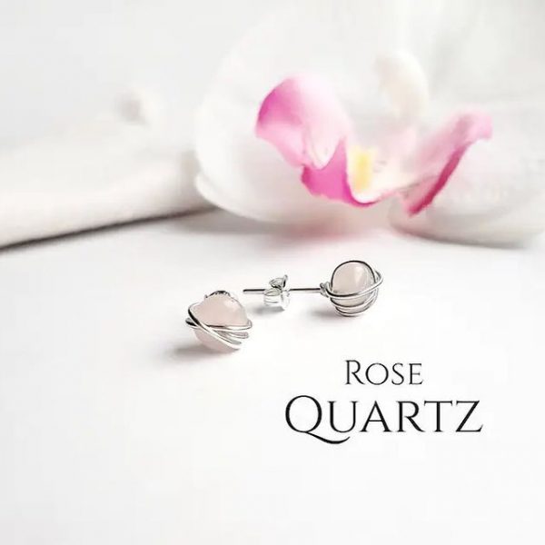 Rose quartz studs on silver - Image 2