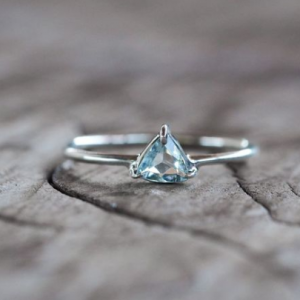Trillion cut aquamarine ring on silver