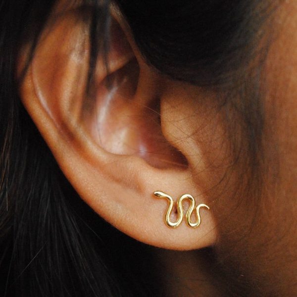 14k Solid Gold Big Snake Stud Earrings - Image 3