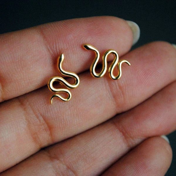 14k Solid Gold Big Snake Stud Earrings - Image 2