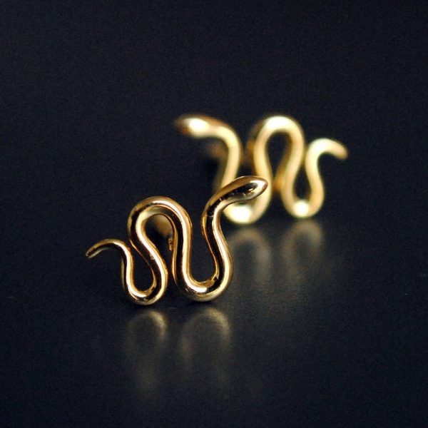 14k Solid Gold Big Snake Stud Earrings