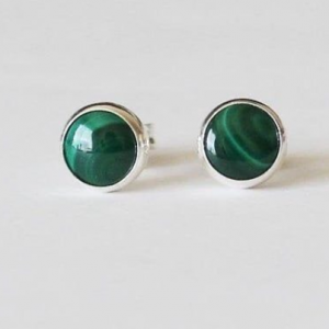 Malachite stud earrings on silver