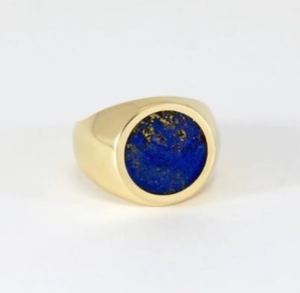 Round Lapiz Lazuli Ring for men Gold plated
