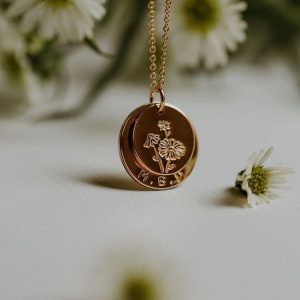 Birth flower and initial pendant gold plated