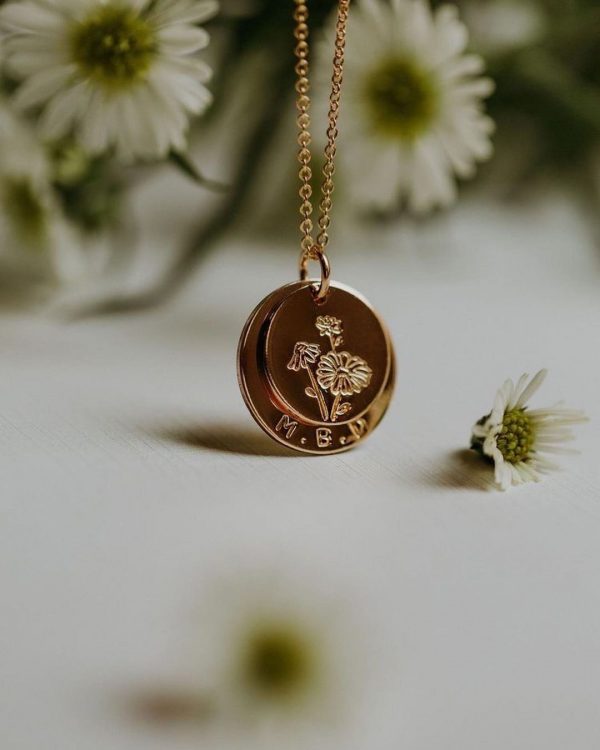 Birth flower and initial pendant gold plated