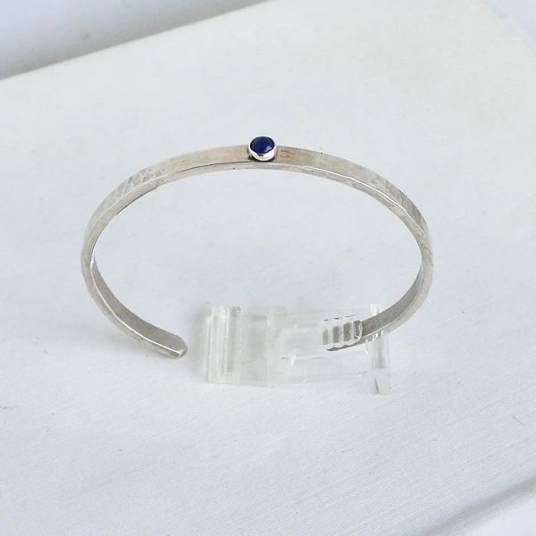 4mm Single Lapis Stone Cuff on sterling silver - Image 2