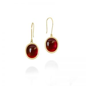 Oval Red Garnet Drop Earrings