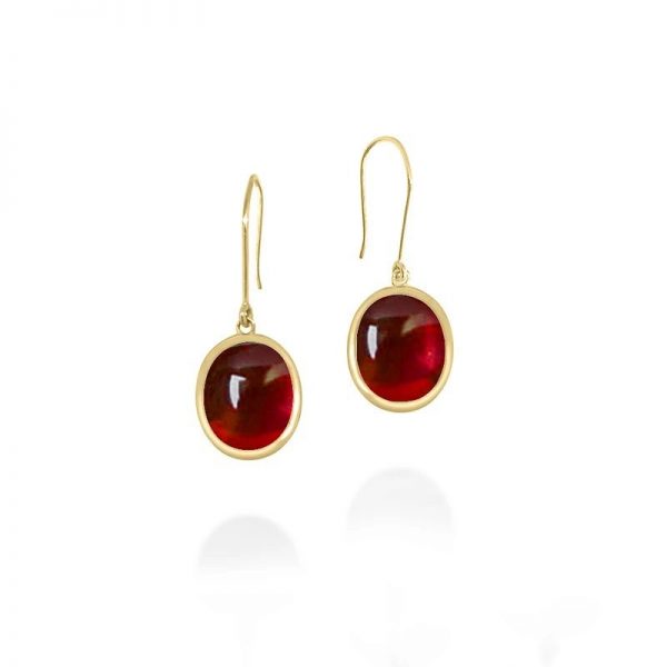 Oval Red Garnet Drop Earrings