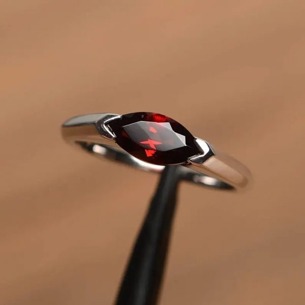 Natural red garnet engagement ring