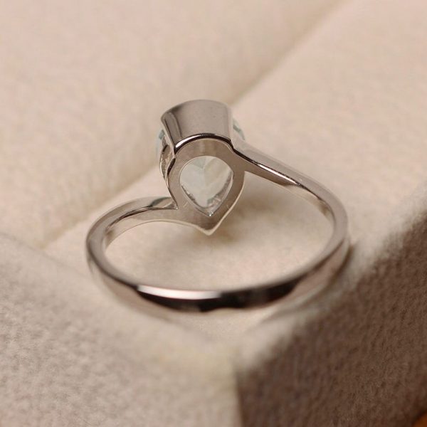 Aquamarine ring, pear cut, sterling silver, engagement ring, March birthstone, bezel setting, solitaire ring - Image 2