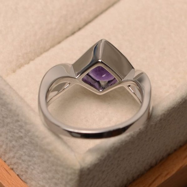 Natural amethyst rings, solitaire rings, February birthstone, round cut purple gemstone, sterling silver rings - Image 2