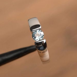 Aquamarine Solitaire Wide Band Ring