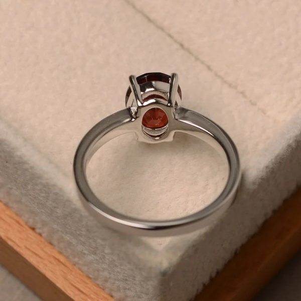 Red garnet ring, oval cut, January birthstone, sterling silver, promise ring - Image 3