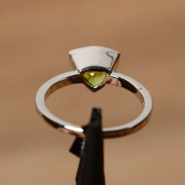 natural gemstone peridot ring sterling silver plated with rhodium triangle cut solitaire ring engagement ring - Image 2