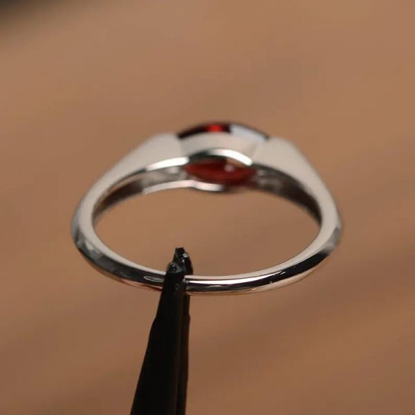natural red garnet engagement ring January birthstone marquise cut east west ring sterling silver - Image 2