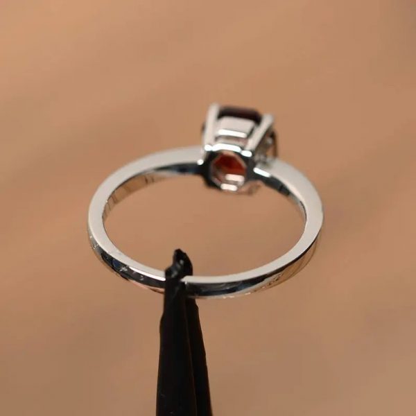 natural red garnet rings January birthstone octagon cut rings silver rings unique ring - Image 2