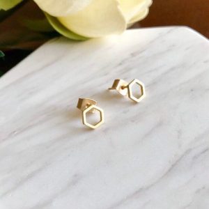 14k gold hexagon studs