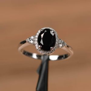 Natural black onyx ring oval cut