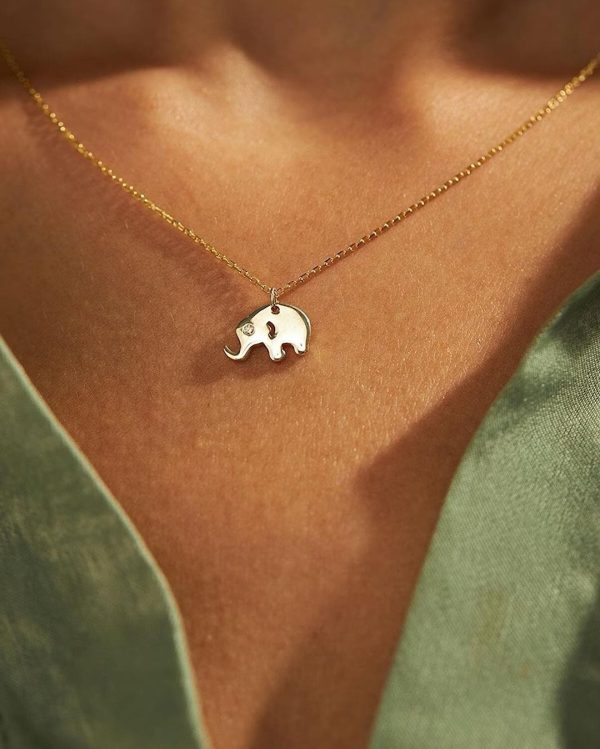 18 karat yellow gold Elephant pendant with 0.02 Carat Diamond Necklace - Image 2