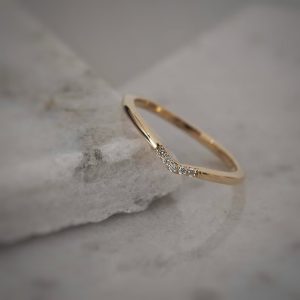 18 karat gold band, Curved Diamond Wedding Ring