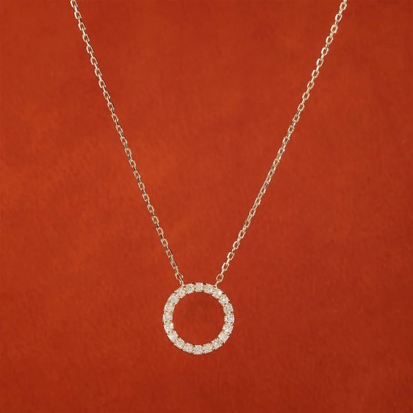 Circular hallo pendant with cubic zirconia all round set on 18 karat gold chain - Image 2