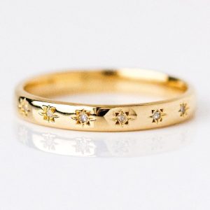 Simple Star Set Diamond Band, 14 karat gold