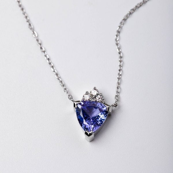 Trillion cut tanzanite necklace with American zirconia on silver