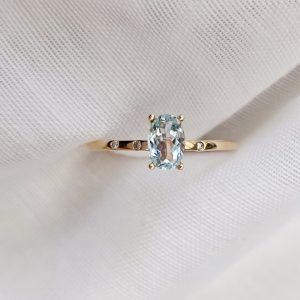9ct Gold Aquamarine Engagement Ring with Diamond Wedding Ring