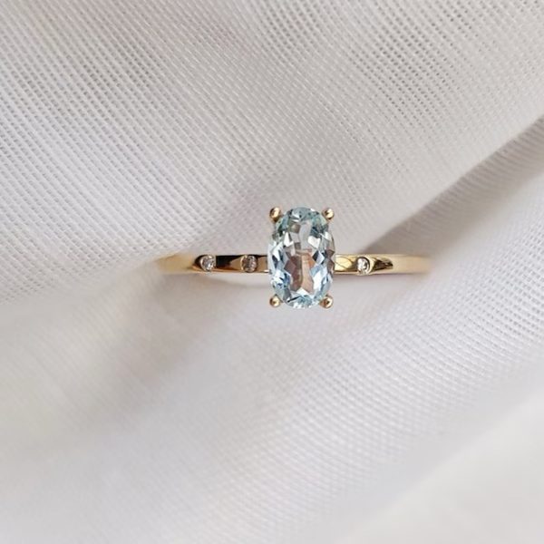 9ct Gold Aquamarine Engagement Ring with Diamond Wedding Ring