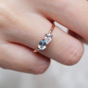 14 karat gold Aquamarine and moissanite