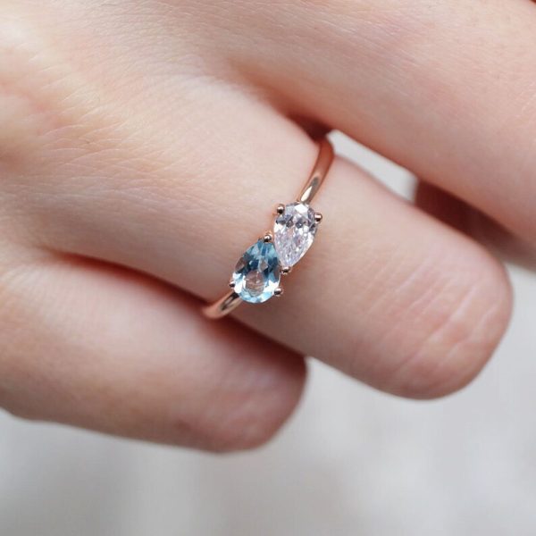 14 karat gold Aquamarine and moissanite