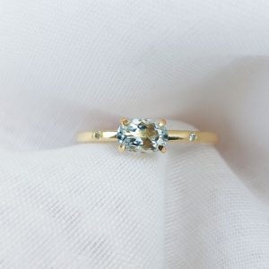9ct Gold Aquamarine Engagement Ring with Diamond Wedding Ring
