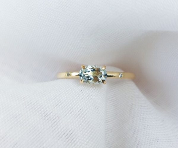 9ct Gold Aquamarine Engagement Ring with Diamond Wedding Ring