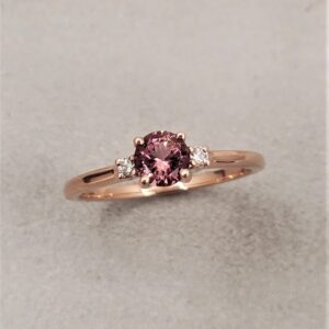 14k rose gold ring with a Breathtaking Round Lotus Garnet and Sparkling Diamonds,
