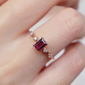 14k Rose Gold Rhodolite Garnet Baguette Ring