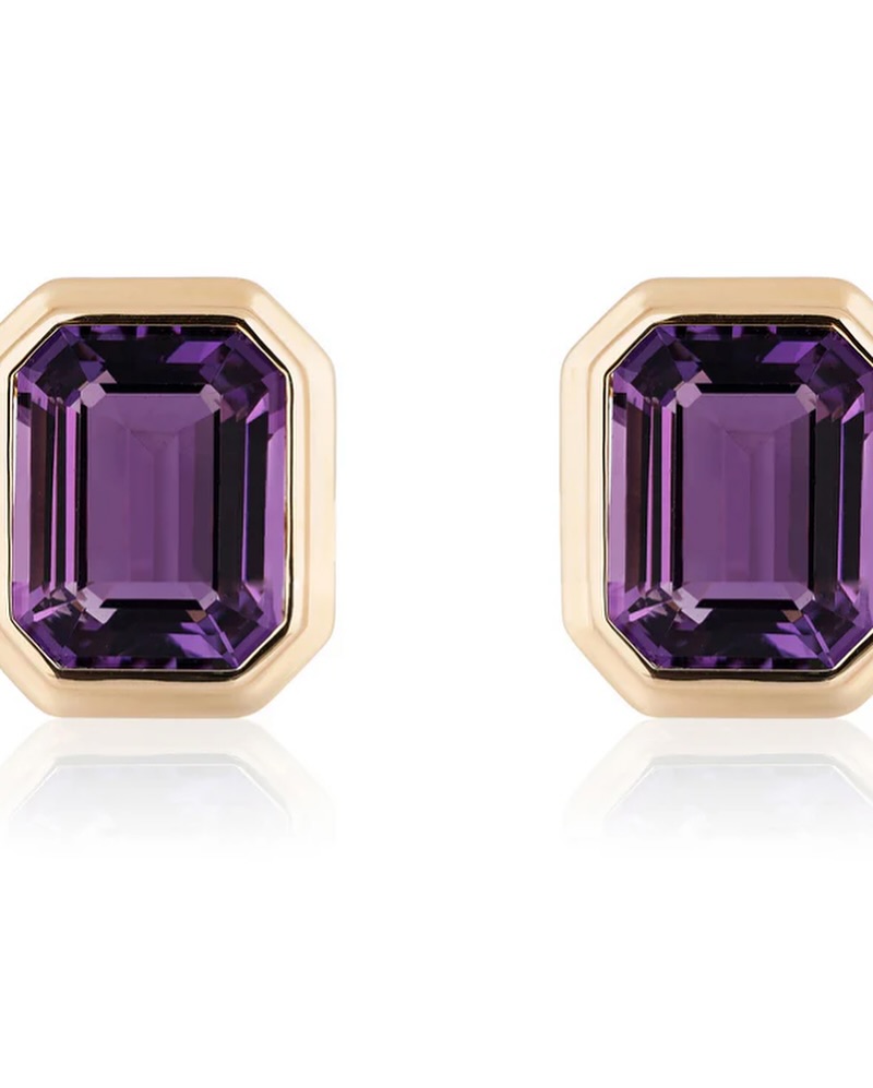 Munengi Earrings - 1.5ct Each Emerald-Cut Amethyst in 14K Gold Double Bezel Setting