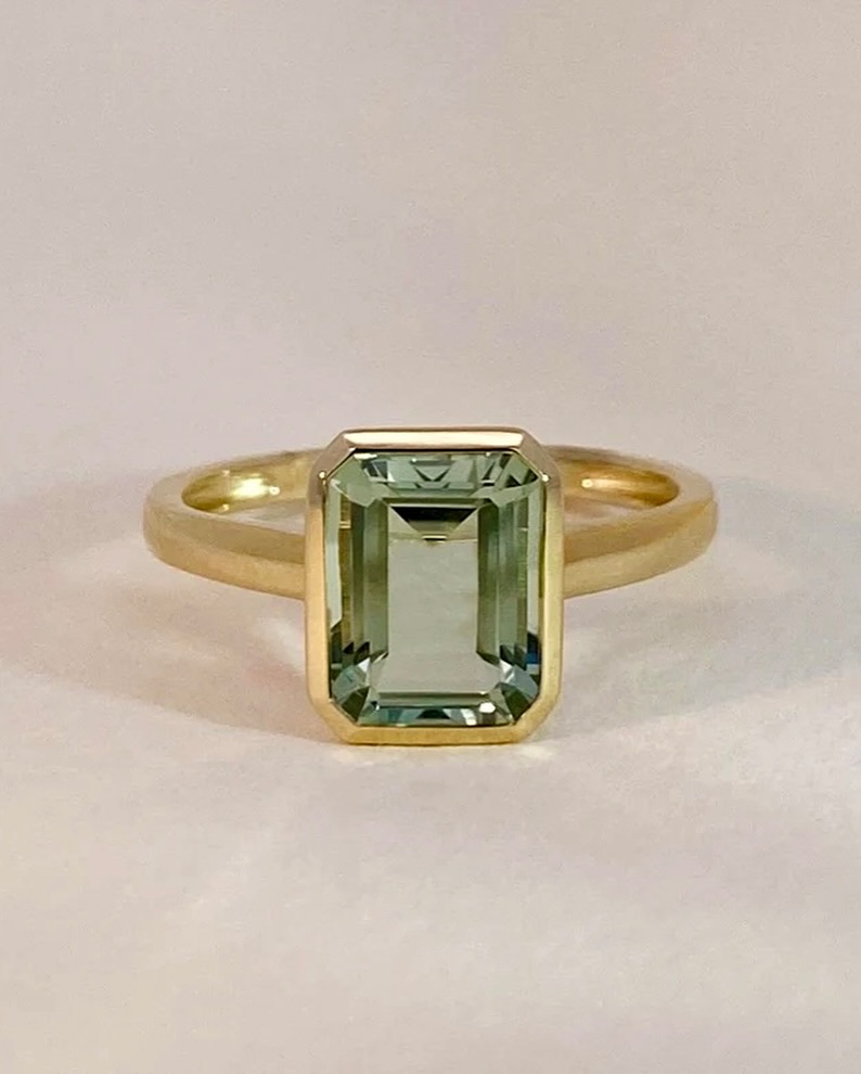 Kalahari Ring 4 Carat Double Bezel Green Amethyst in 14K Gold