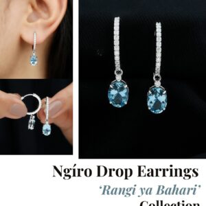 Ngíro Drop Earrings on Silver with Aquamarine