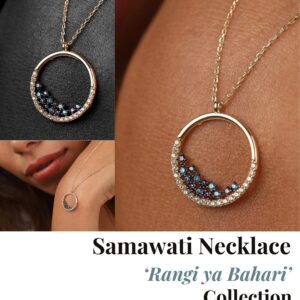 18K Gold Samawati Pendant, Diamonds, Amethyst & Aquamarine