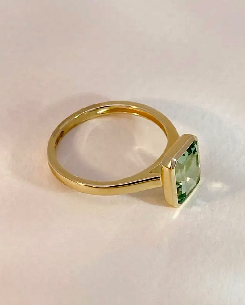 Kalahari Ring 4 Carat Double Bezel Green Amethyst in 14K Gold