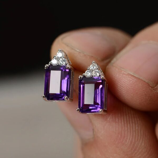 Natural Amethyst Earrings Stud Sterling Silver - Image 2