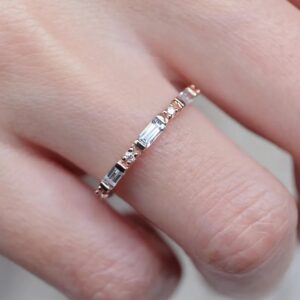 14 Karat Rose Gold Baguette Aquamarine Wedding Band