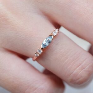 14k Yellow Gold Marquise Aquamarine Engagement Ring