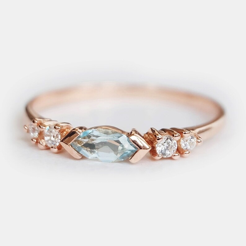 14k Yellow Gold Marquise Aquamarine Engagement Ring