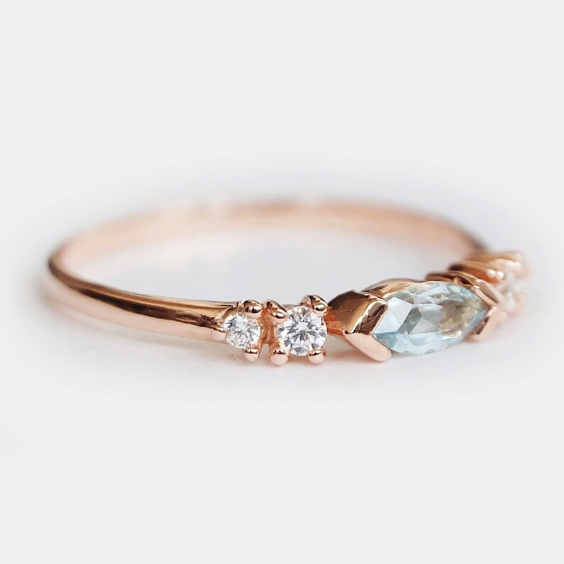 14k Yellow Gold Marquise Aquamarine Engagement Ring